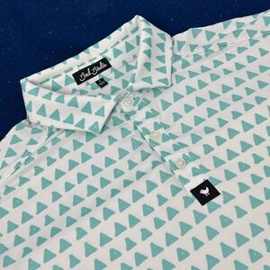 Bad Birdie Shirt Men's Golf Polo Large White Aqua Triangle Print Short Sleeve
